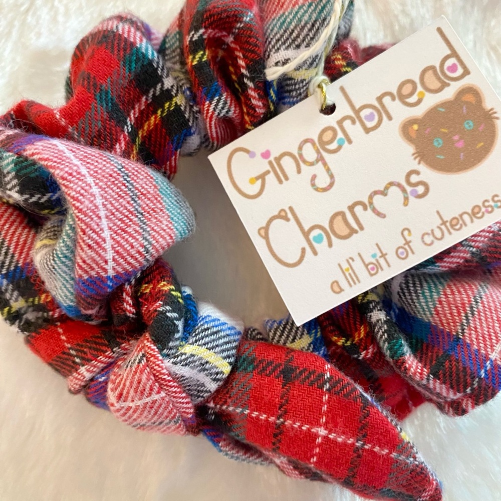Flannel Plaid Scrunchie - Holiday Hair Scrunchie - Christmas Hair Scrunchie